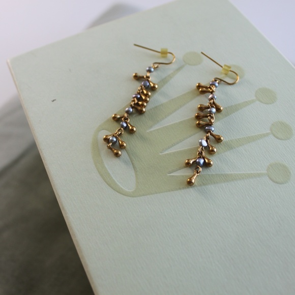Gold and Silver Tone Dangle Earrings - Picture 2 of 2
